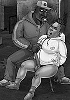 Ebony ho and two pimps destroy careless fat whitey's ass and long cock