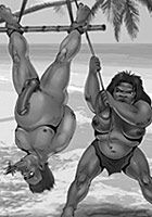 Dark-skinned female savages suspend their white male captive and torture him without mercy